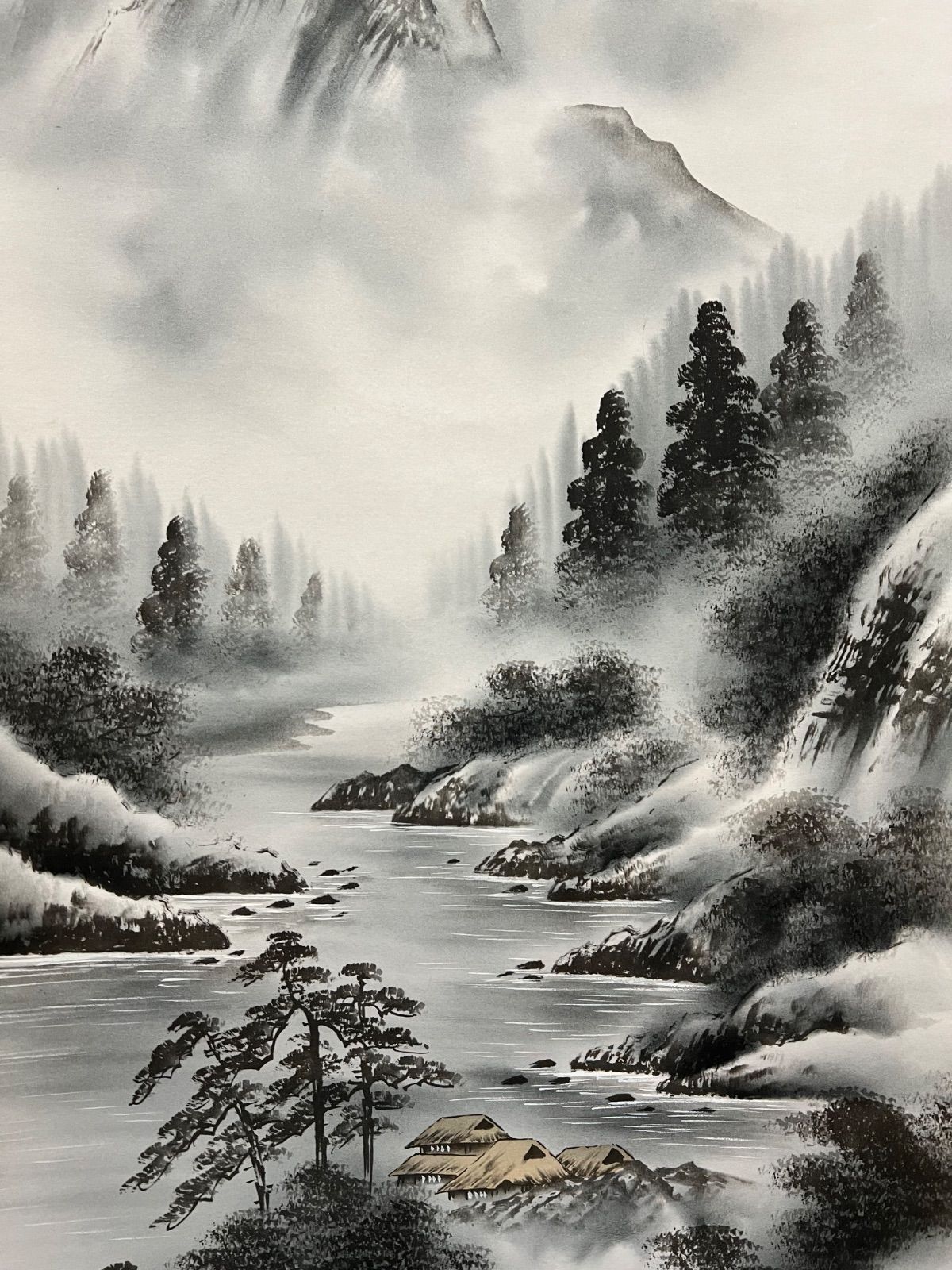 掛け軸 掛軸 山水画 水墨画 日本画 肉筆 絹本 絹絵 古美術 骨董 骨董品