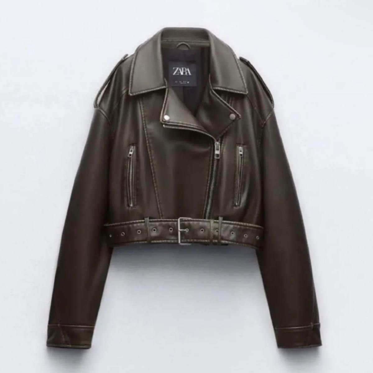 新品 ZARA ザラ フェイクレザー クロップド ライダースジャケット