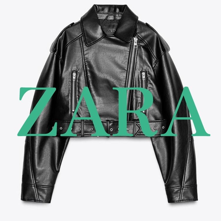 ZARA】フェイクレザー クロップド ライダースジャケット (ZARA