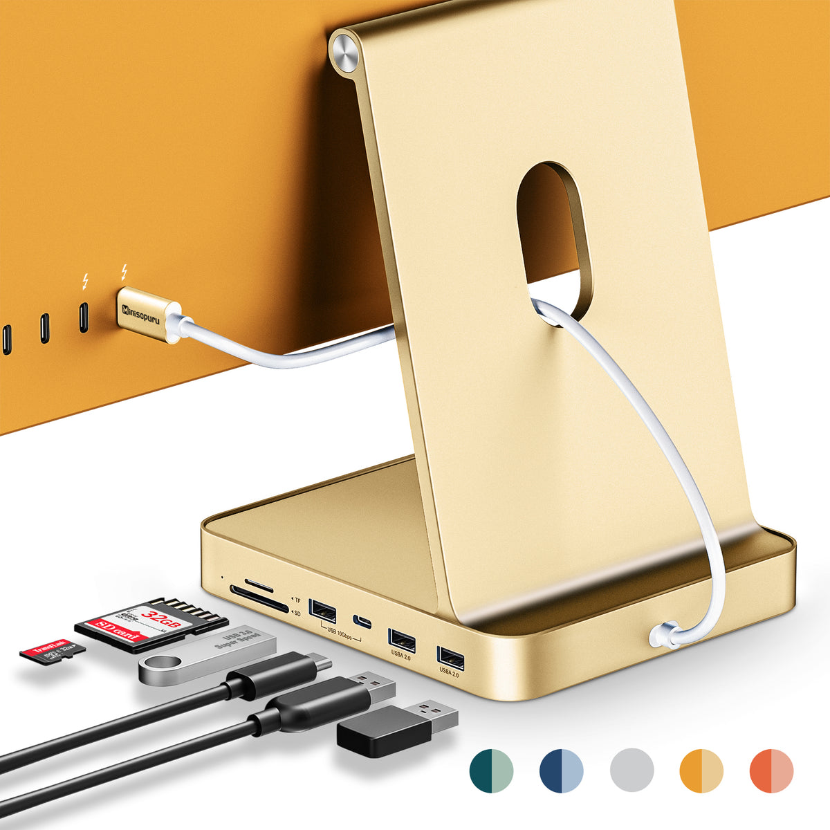 10Gbps Minisopuru iMac USB Hub For 24-inch Accessories【Yellow】