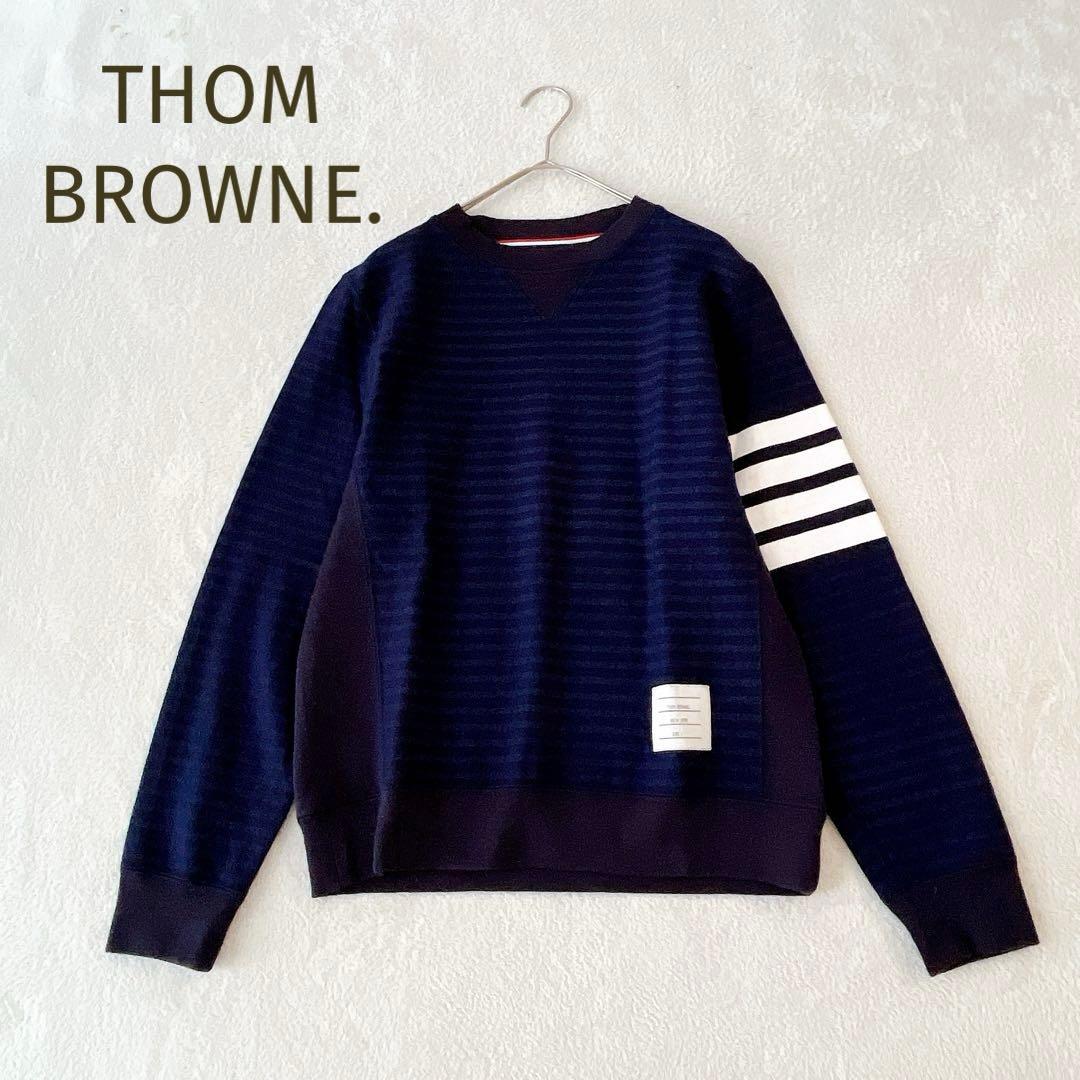 未使用級★THOM BROWNE★希少 ウールボーダーニット ネイビー 兼用 S 未使用級☆THOM BROWNE☆希少 ウールボーダーニット ネイビー 兼用 S